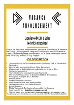 Jobs for CCTV & Solar Technicians