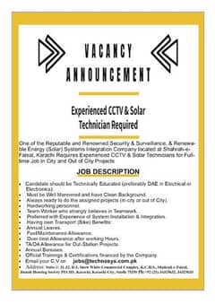 Jobs for CCTV & Solar Technicians 0