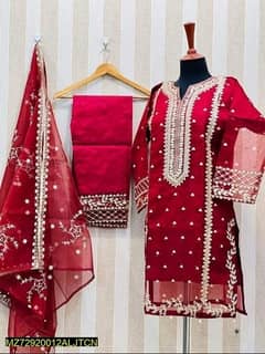 3 pcs  womens stitched orgenza embroidered suit