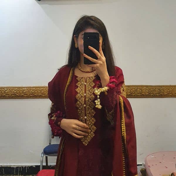 Elegant 3pc Chiffon Outfit in deep maroon color, perfect for festives 0