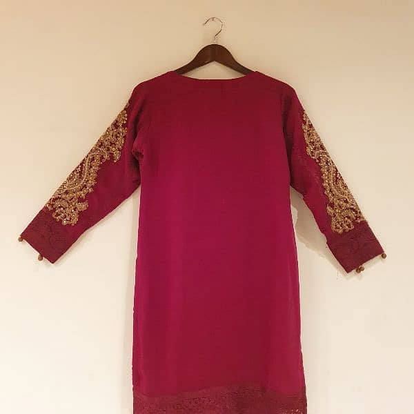 Elegant 3pc Chiffon Outfit in deep maroon color, perfect for festives 3