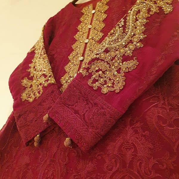 Elegant 3pc Chiffon Outfit in deep maroon color, perfect for festives 6