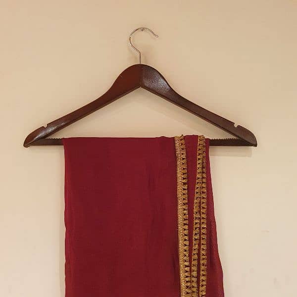 Elegant 3pc Chiffon Outfit in deep maroon color, perfect for festives 8