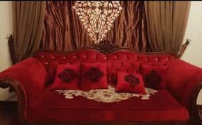 5 seater sofa set red velvet bridal with 3 tables