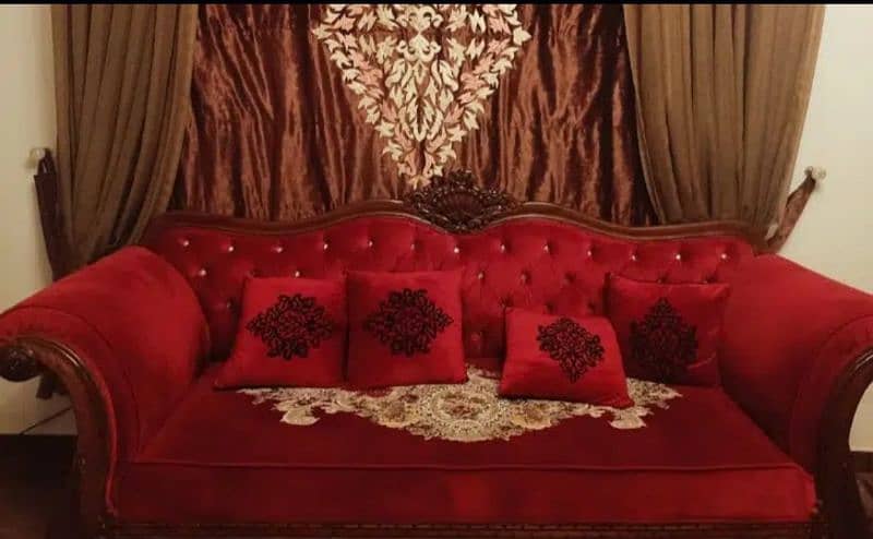 5 seater sofa set red velvet bridal with 3 tables 0