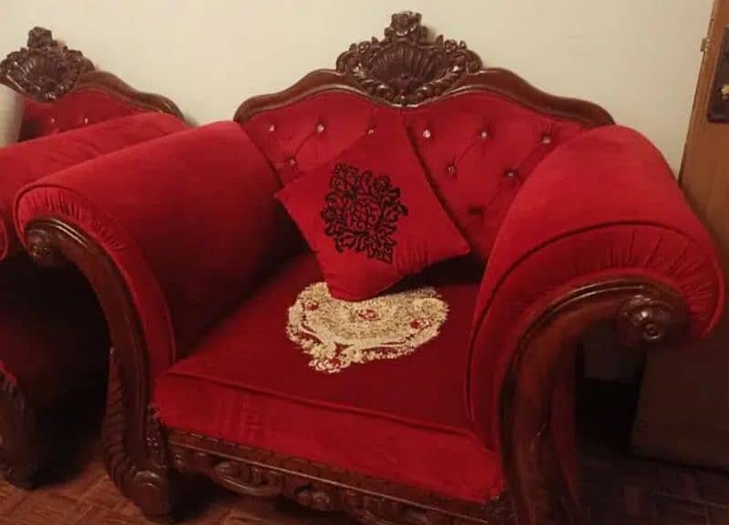 5 seater sofa set red velvet bridal with 3 tables 1