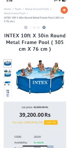 intex swimming pool as good as new, 10ft x75 inches