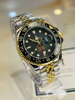 Rolex GMT Master Two Tone Black Dial Chain Strapped Watch Free Deliver
