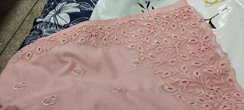 Motifs and threads. embroided3 piece stitched size M peachy pink colour 2