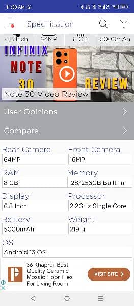 Infinix note 30 8+8 gb ram 256gb memory 6