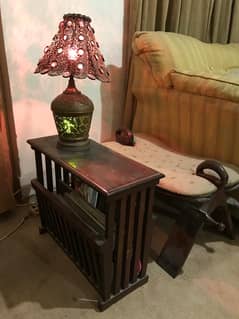 Wooden Side Table with Magazine Rack