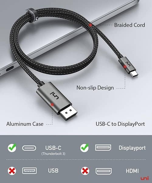 uni USB C to DisplayPort Cable (4K@60Hz), 3 Meter 1
