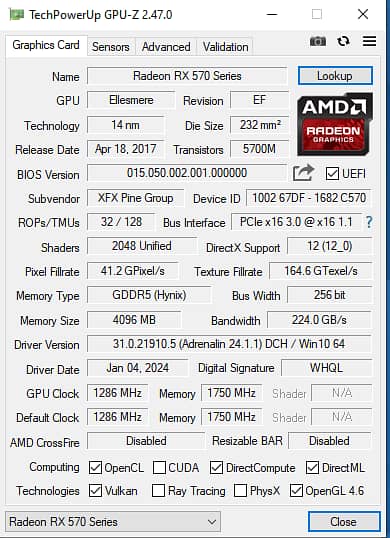 AMD XFX RX 570 4GB 256bits 4