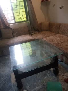 solid original wood table with double glass