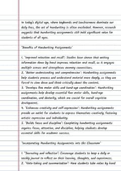 Handwriting assignments