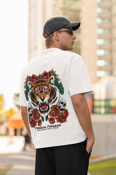 Bloody Tiger oversized T-Shirt Drop Shoulder O-Neck For Men Back print 0