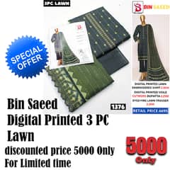 Bin Saeed Digital Printed 3 PC Lawn (Unstitched)