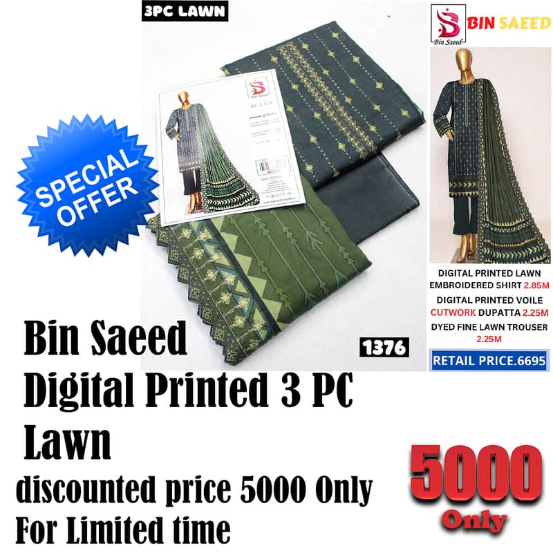 Bin Saeed Digital Printed 3 PC Lawn (Unstitched) 0