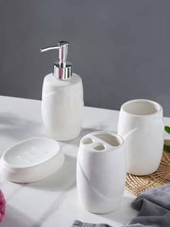 MSV Set of 4 Bathroom Accessories Ceramic Classic White