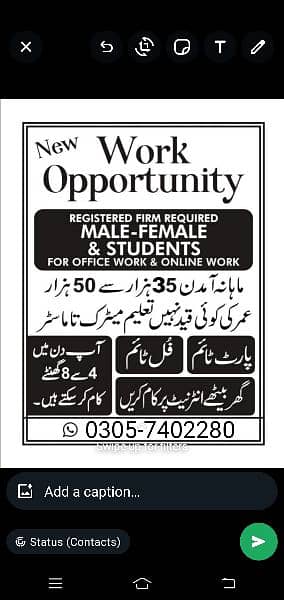 male and female staff required For online work Full-time part time 0