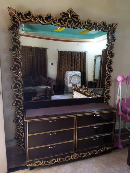 king bed with full mirror side tables and dressing table 1