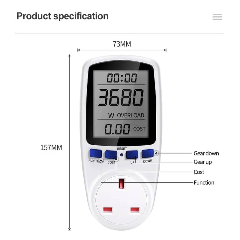 Digital Power Consumption Meter/Energy Cost Meter 16A with Backlight/E 4