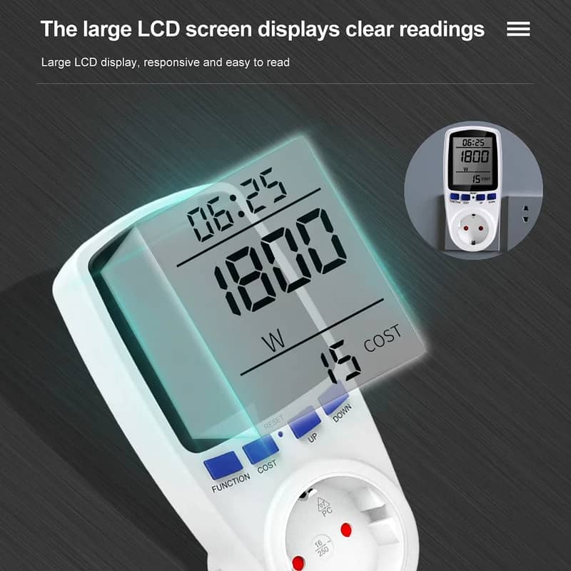 Digital Power Consumption Meter/Energy Cost Meter 16A with Backlight/E 5