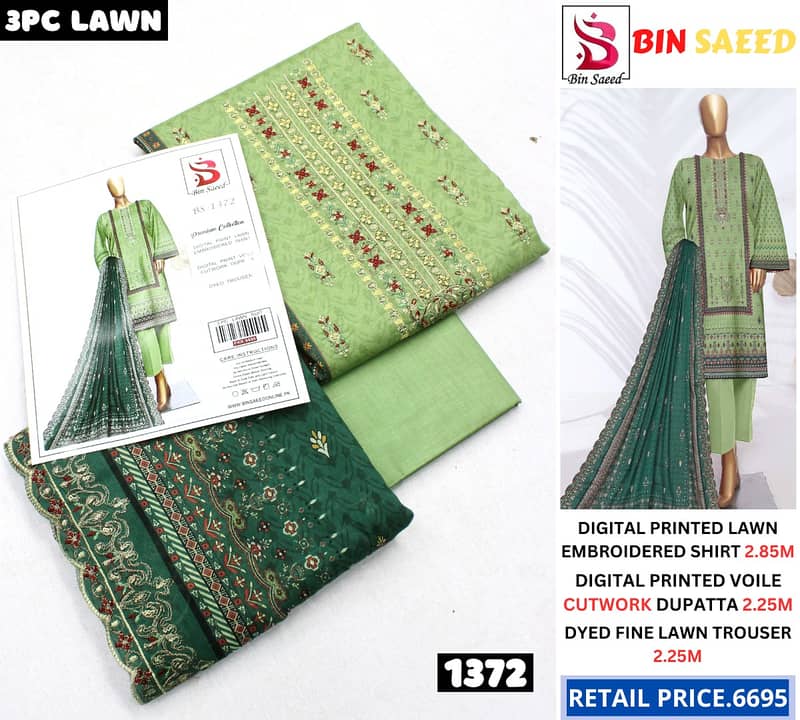 Bin Saeed Digital Printed 3 PC Lawn (Unstitched) 4