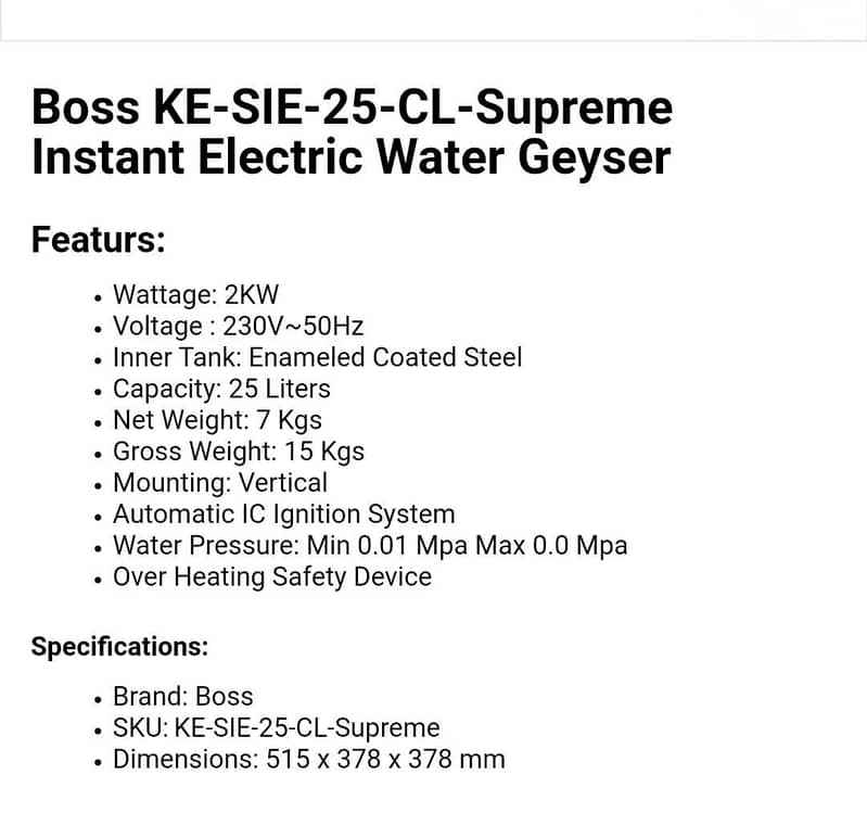 Electric Water Heater 25 CL Supreme- Steel 2