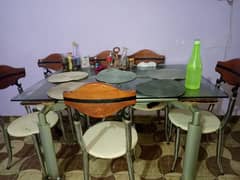 dining table with 6 wood and iron chairs