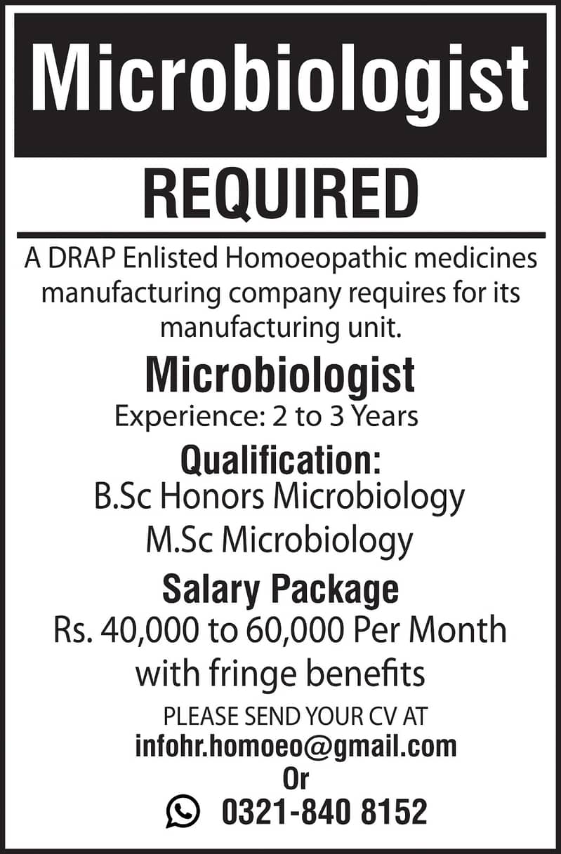 MICROBIOLOGIST REQUIRED 0