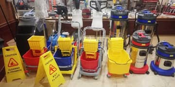 Vacuum Cleaner, Floor Washer, Glass Cleaner and Mop Trollies Available