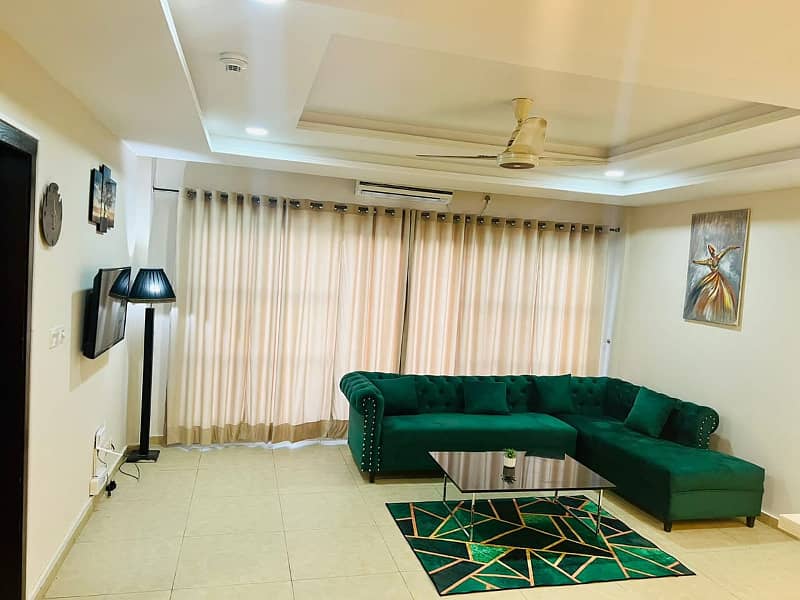 Per day flat one bed fully furnished available bahria heights 1 3