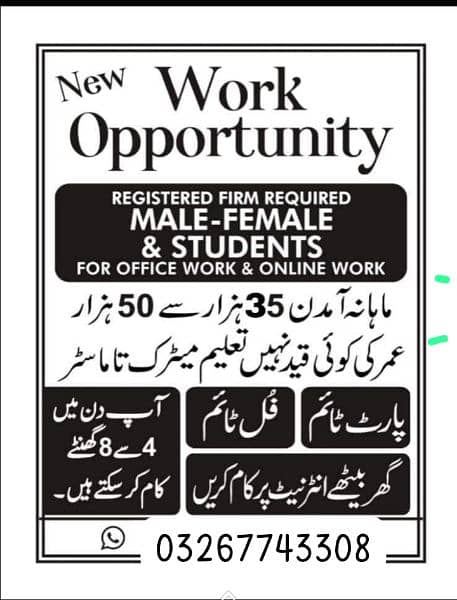 Only for Lahore Male & Female Staff For Part- time  Full-Time 0