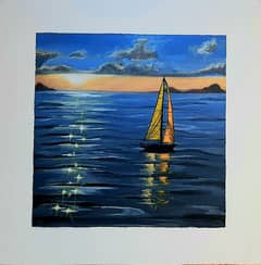Beautiful Sunset Sea View Acrylic Painting on Canvas 0