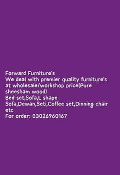 Forward Furniture's:We deal with premier quality furniture's(Bed etc)