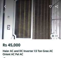 Haier AC and DC Inverter 1.5 Ton Gree AC Orient AC Pel AC
