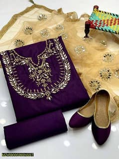 3 PCS women's unstitched Katan silk embroidered suit