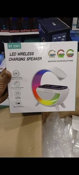 G shape LED wireless charging speaker available good quality 0