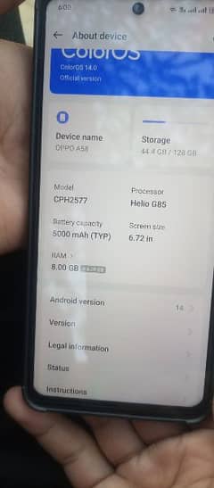 oppo A58 8+4 ram or storage 128 10 by 10 condition