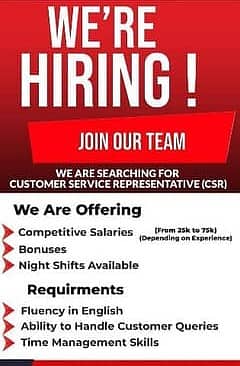 We are hiring CSR for call Center 2