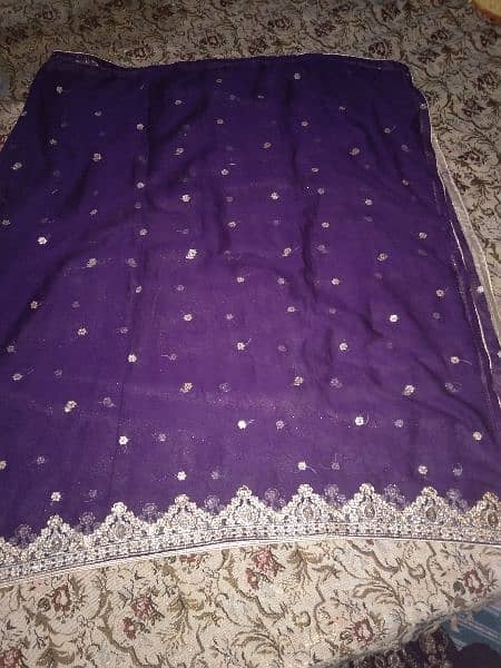 just one time used silk trouser chiffon embroidered dupatta and frock. 4