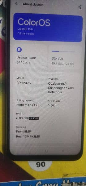 Oppo A76 6.128  pta approved 2