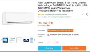 Haier (Turbo Cool series) 1 Ton-Turbo cooling in brand new condition