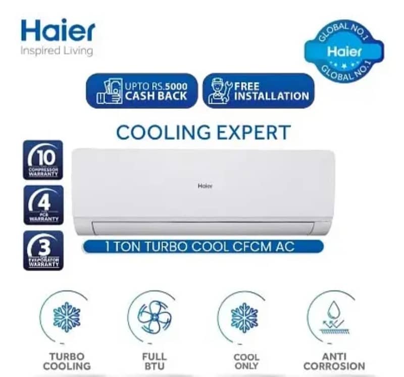 Haier (Turbo Cool series) 1 Ton-Turbo cooling in brand new condition 1