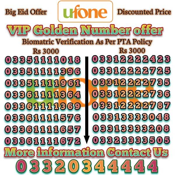 Ufone VIP Golden Numbers For Sale 4