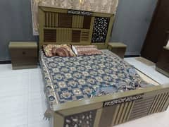 king size wooden bed with matress and dressing table, good condition