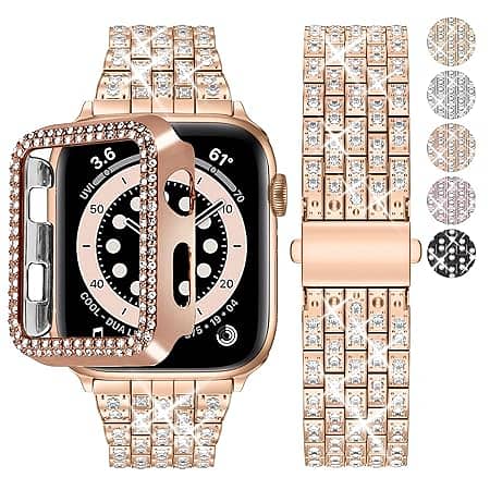 Fullmos Bling Diamond Rhinestone Strap for Apple Watch 45mm with Case, 0
