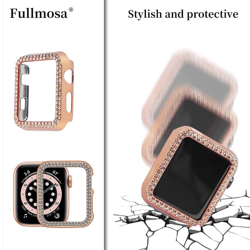 Fullmos Bling Diamond Rhinestone Strap for Apple Watch 45mm with Case, 2