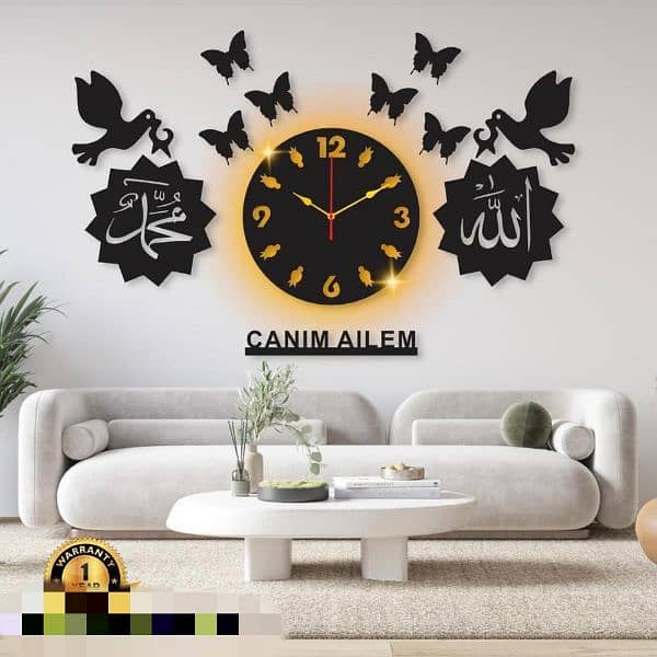 Beautiful MDF wooden Wall Clock with backlight 0